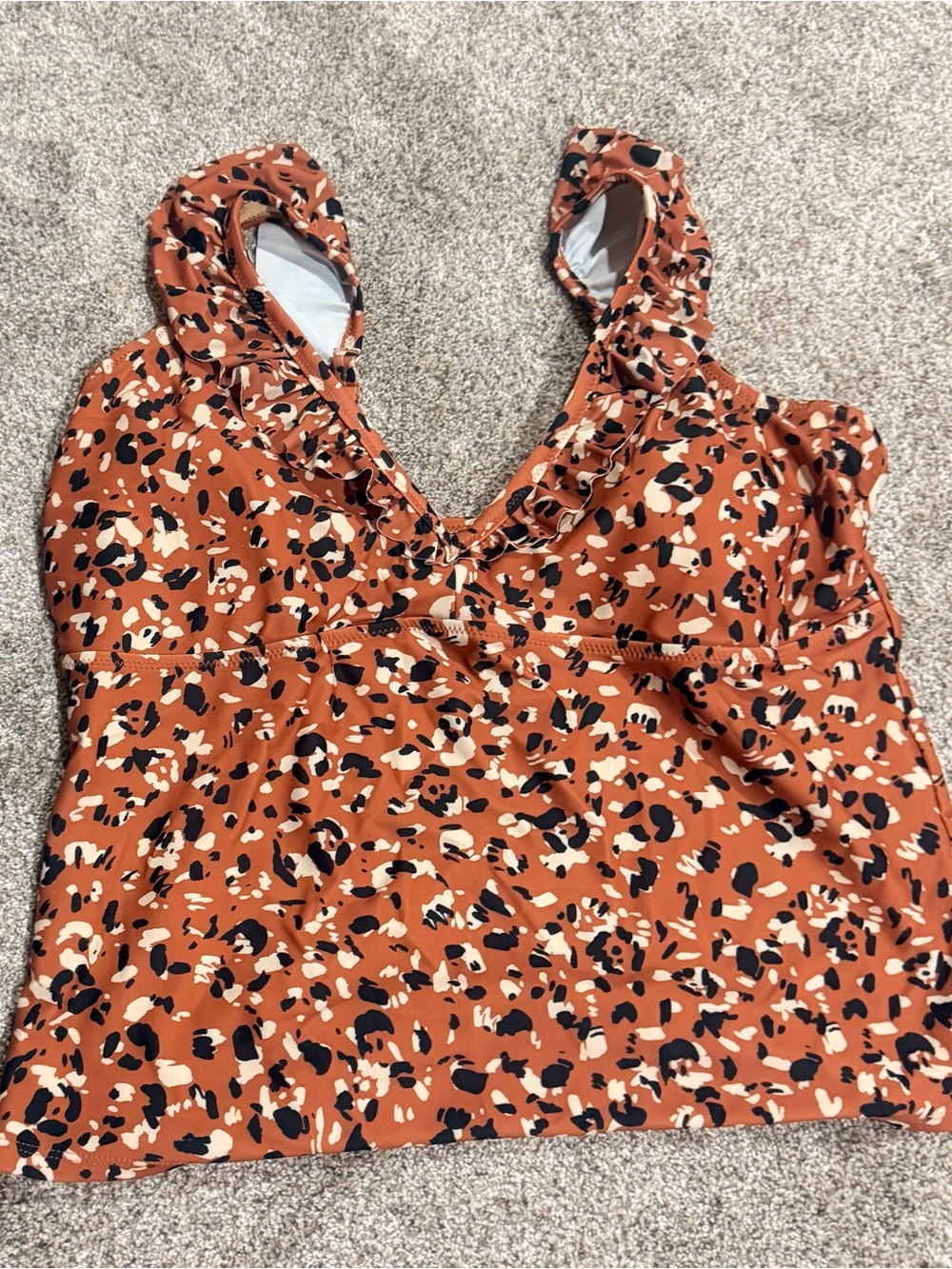 Old Navy Rust Leopard Animal Print Swim Cami with Ruffle Straps